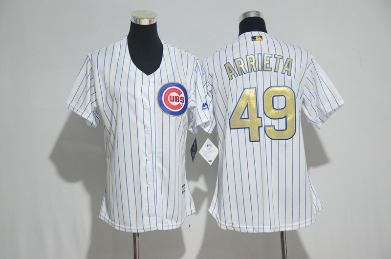 Womens 2017 MLB Chicago Cubs #49 Arrieta CUBS White Gold Program Jersey->women mlb jersey->Women Jersey